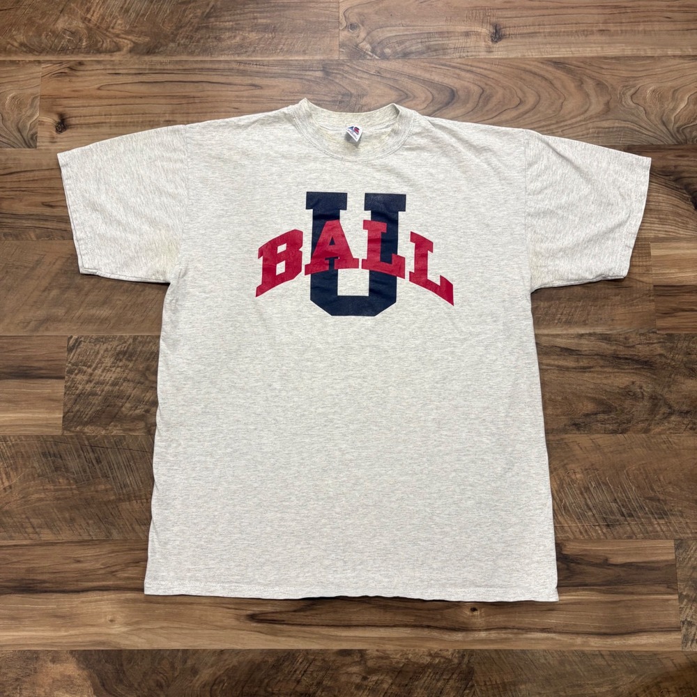 Vintage Y2K 90s Ball State University Graphic Mens XL Grey Russell Athletic